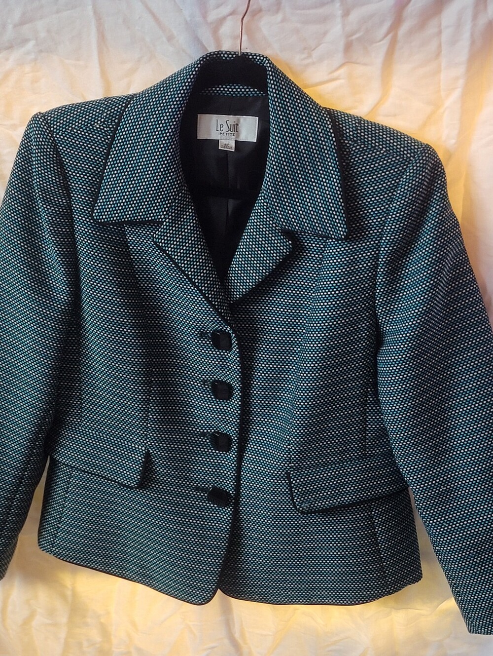 Le Suit Women's Teal and Black Textured Ponte Blazer
